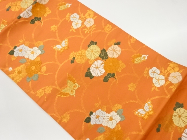 花々に蝶模様織出し名古屋帯